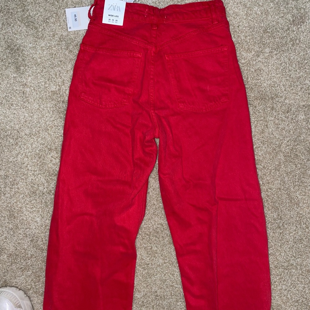 RED ZARA WIDE LEG JEANS